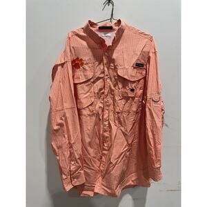 Clemson Tigers Columbia PFG Shirt Mens XXL Orange Gingham Check Super Bonehead